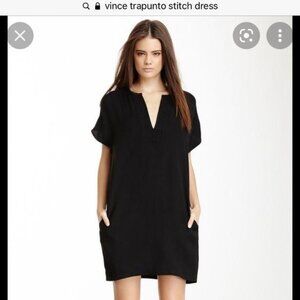 Vince Popover Silk Split Neck Tunic Shift Dress with Pockets Large EUC